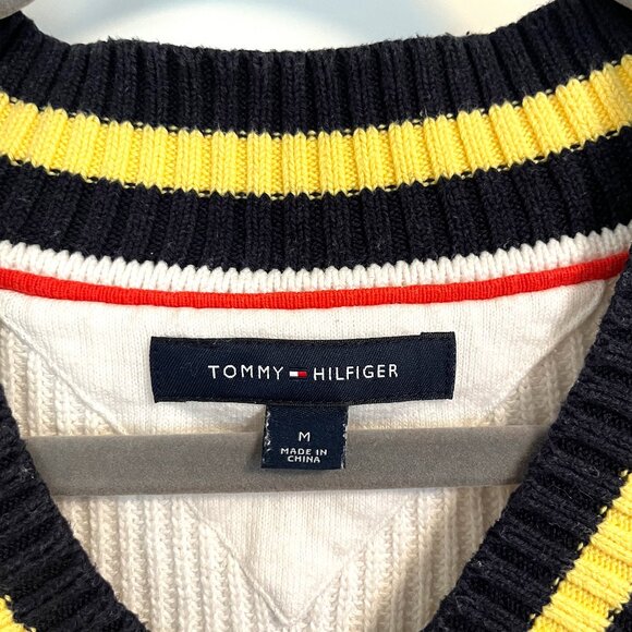 Tommy Hilfiger Varsity Stripe V-Neck Cotton Tennis Sweater - Picture 3 of 5